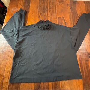 Athleta Womens Black Ribbed Mock Neck Long Sleeve Boxy Top Large RN 54023
